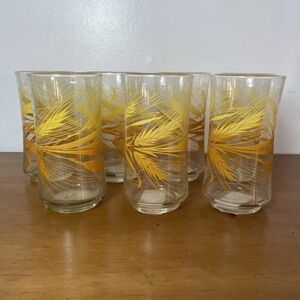 Libbey Golden Wheat Harvest 10 oz Tumblers Glasses Yellow Vintage 70’s, Set Of 7